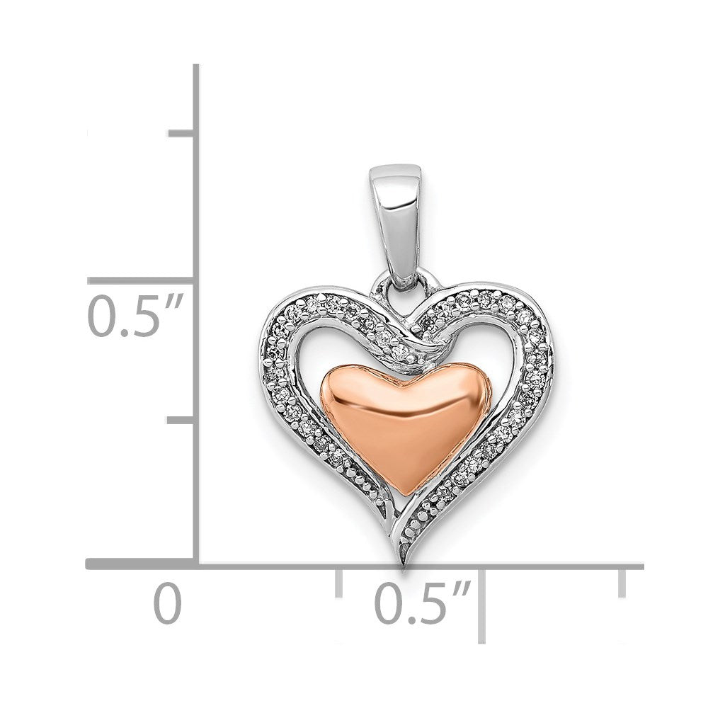 Sterling Silver Rhodium & 14K Rose Gold Heart Pendant
