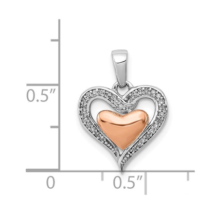 Sterling Silver Rhodium & 14K Rose Gold Heart Pendant