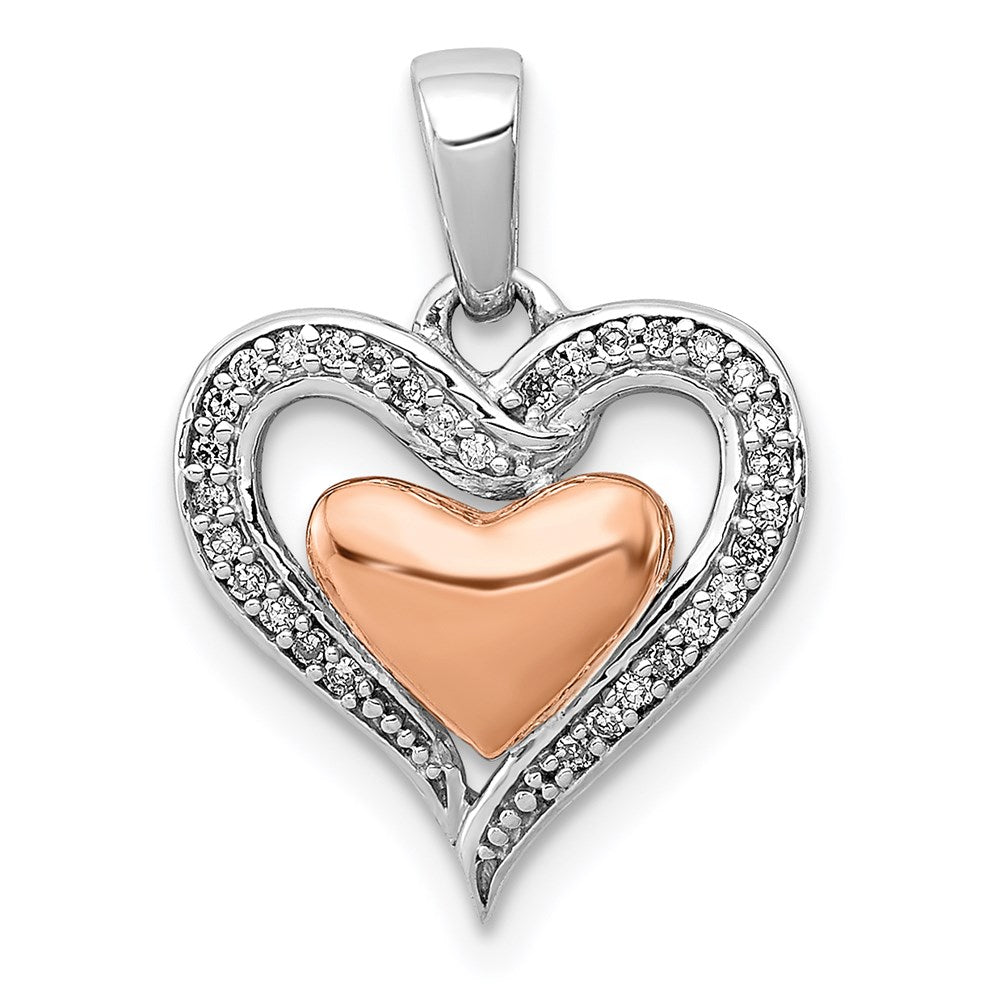 Sterling Silver Rhodium & 14K Rose Gold Heart Pendant
