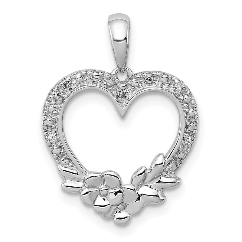Sterling Silver Rhodium Plated Diamond Heart Pendant25