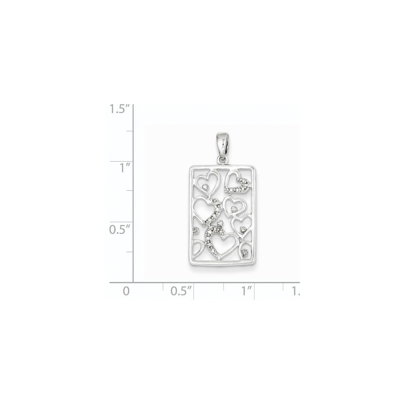 Sterling Silver Rhodium Plated Diamond Hearts Rectangle Pendant