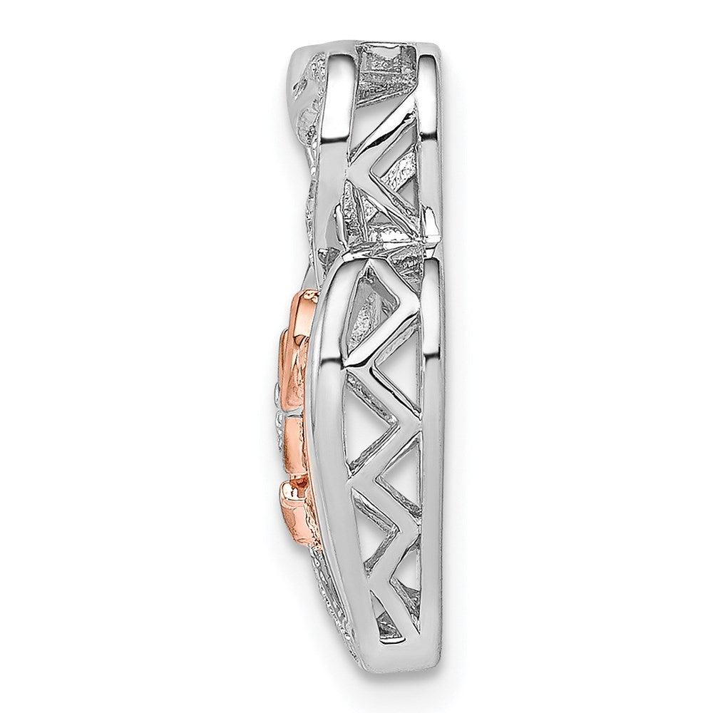 Sterling Silver Rhodium Diamonds Rose Gold Plated I HEART U Pendant