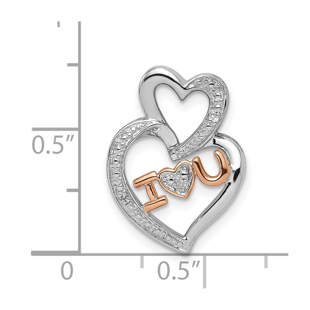 Sterling Silver Rhodium Diamonds Rose Gold Plated I HEART U Pendant