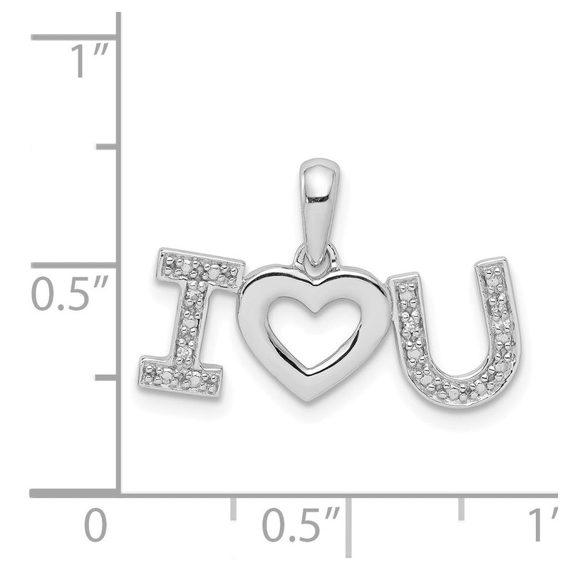 Sterling Silver Rhodium Plated Diamond I Love You Pendant