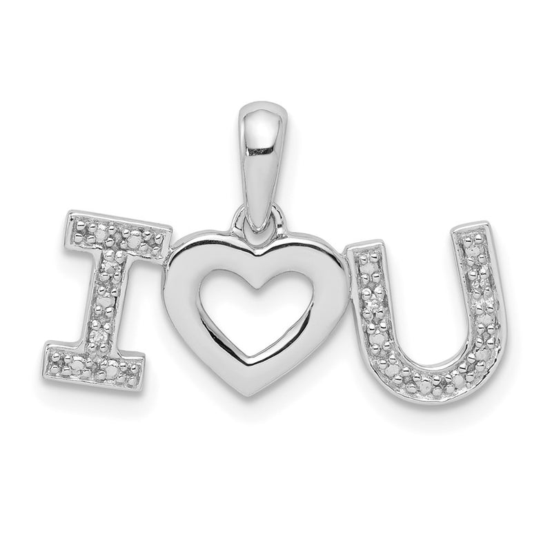Sterling Silver Rhodium Plated Diamond I Love You Pendant