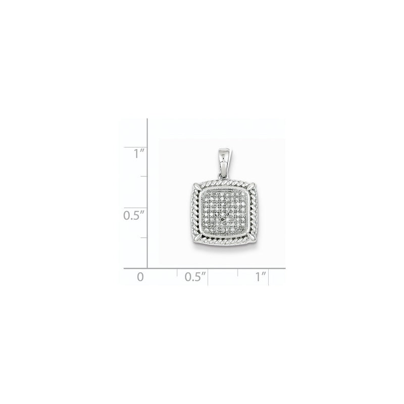 Sterling Silver Rhodium Plated Diamond Square Pendant
