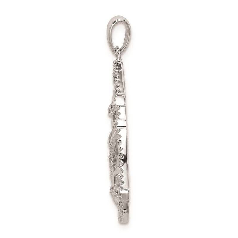 Sterling Silver Rhodium Plated Diamond Teardrop Pendant