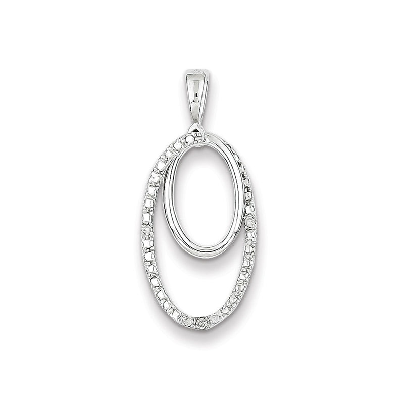 Sterling Silver Rhodium Plated Diamond Oval Pendant