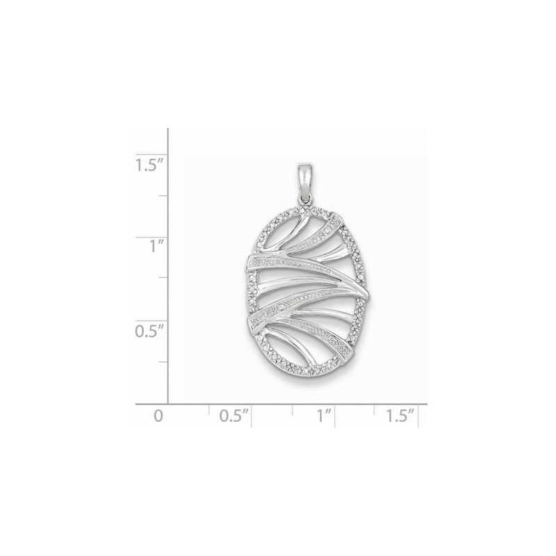 Sterling Silver Rhodium Plated Diamond Oval Pendant
