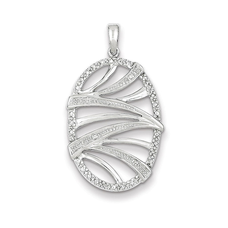 Sterling Silver Rhodium Plated Diamond Oval Pendant