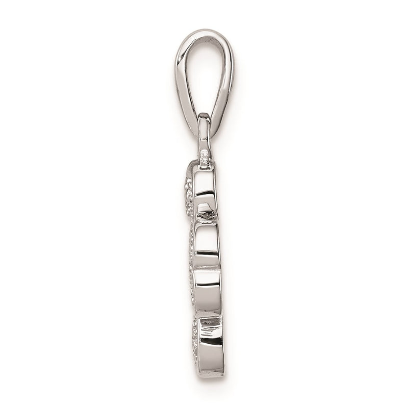 Sterling Silver Rhodium Plated Diamond Heart Clover Pendant