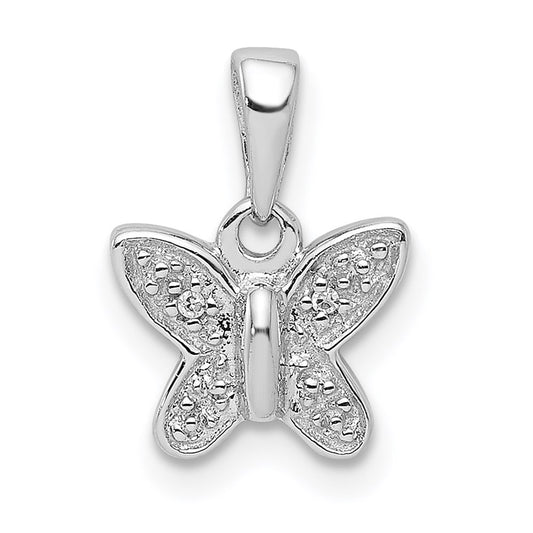 Sterling Silver Rhodium Plated Diamond Butterfly Pendant