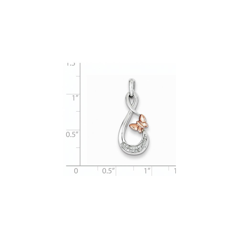 Sterling Silver Rhodium Plated 14k Rose Gold Butterfly Diamond Pendant