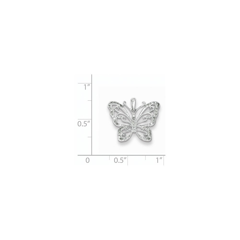 Sterling Silver Rhodium Plated Diamond Butterfly Pendant