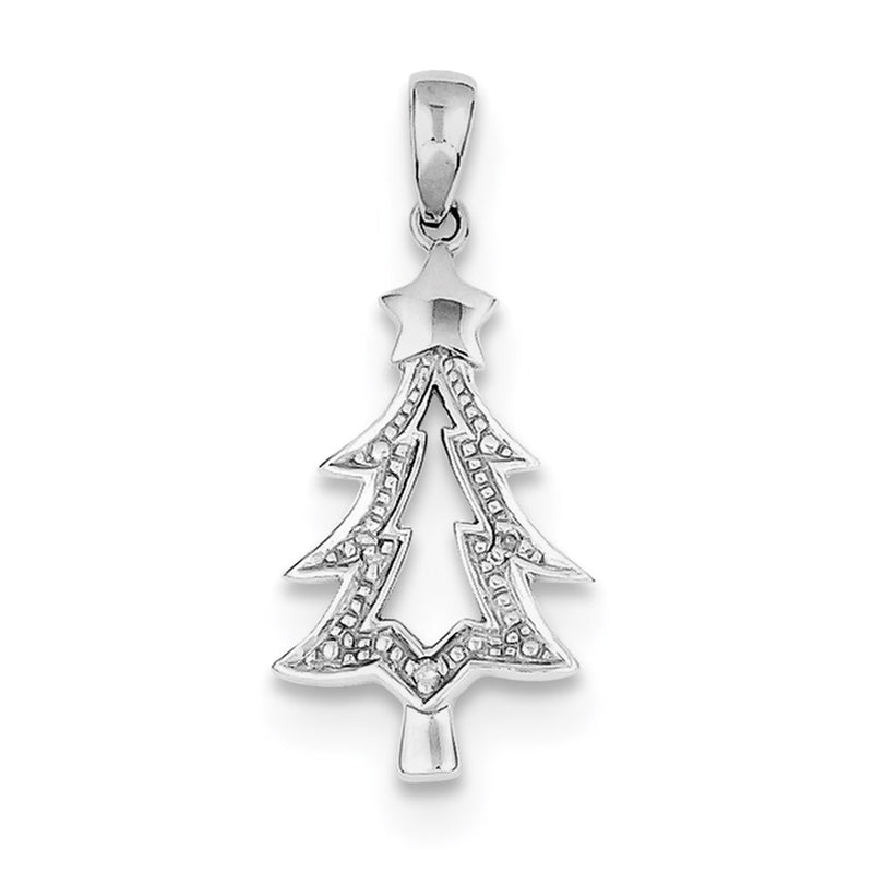 Sterling Silver Rhodium Plated Diamond Christmas Tree Pendant