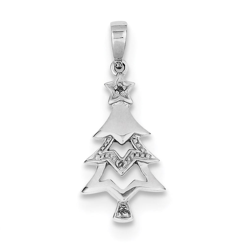 Sterling Silver Rhodium Plated Diamond Christmas Tree Pendant