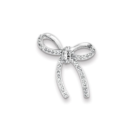 Sterling Silver Rhodium Plated Diamond Bow Pendant
