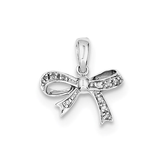 Sterling Silver Rhodium Plated Diamond Bow Pendant