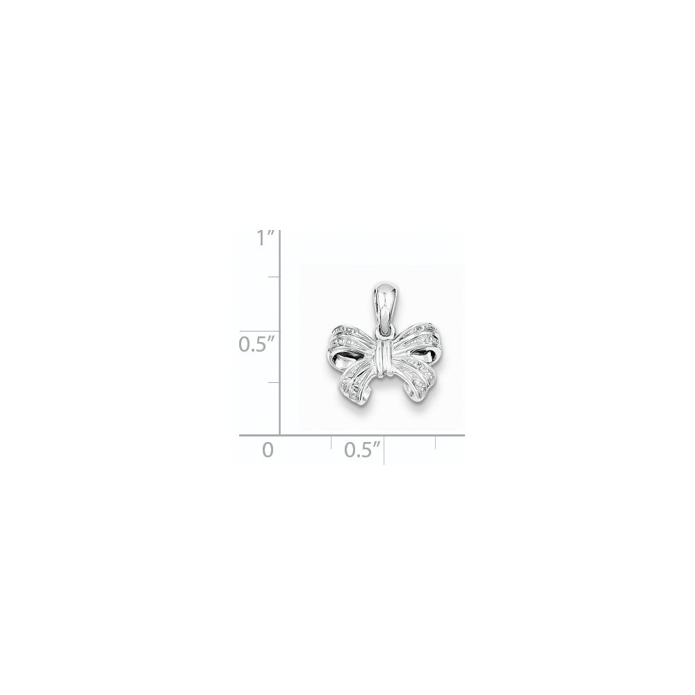 Sterling Silver Rhodium Plated Diamond Bow Pendant