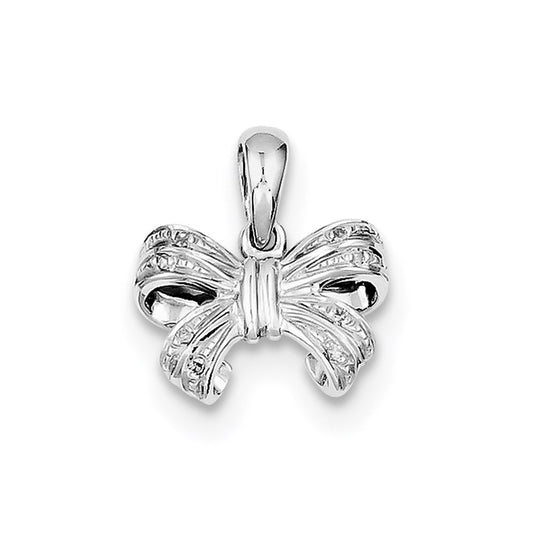 Sterling Silver Rhodium Plated Diamond Bow Pendant