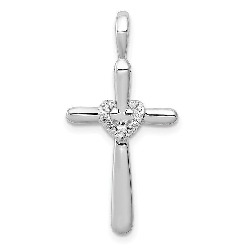 Sterling Silver Rhodium & Diamond Cross with Heart Pendant