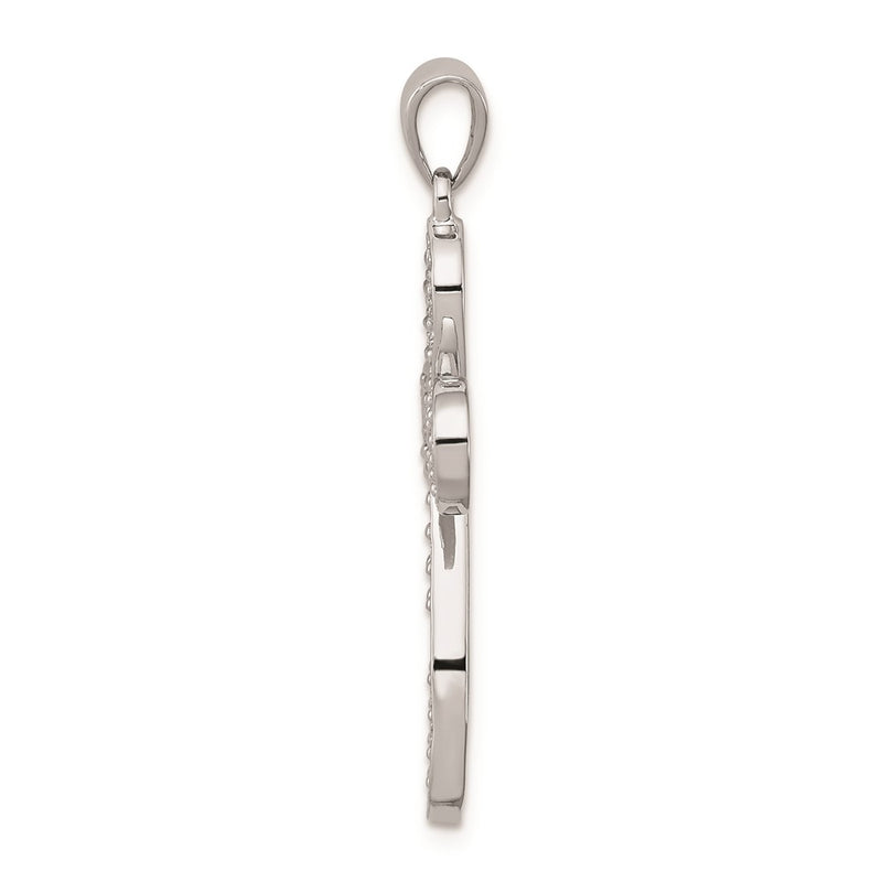 Sterling Silver Rhodium Plated Diamond Cross Pendant