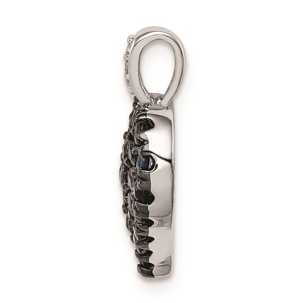 Sterling Silver Rhodium Diamond & Sapphire Heart Pendant