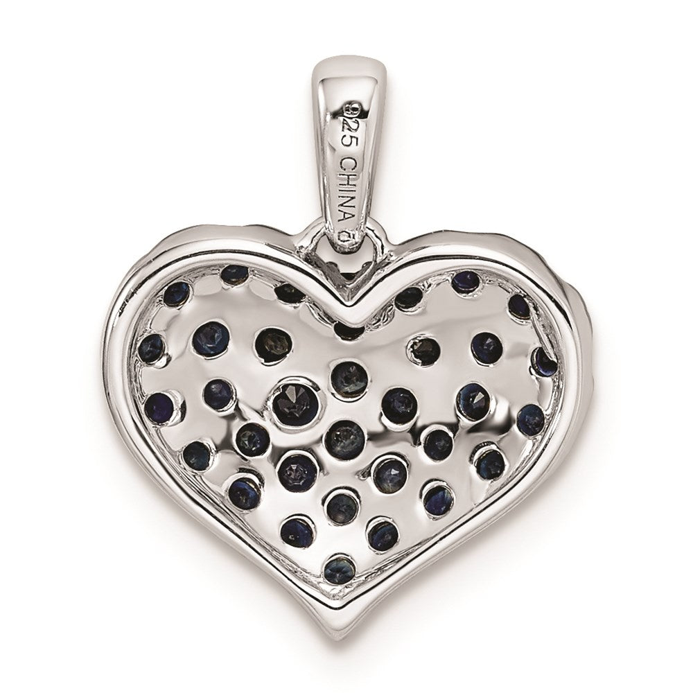 Sterling Silver Rhodium Diamond & Sapphire Heart Pendant