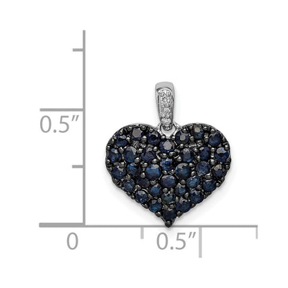 Sterling Silver Rhodium Diamond & Sapphire Heart Pendant