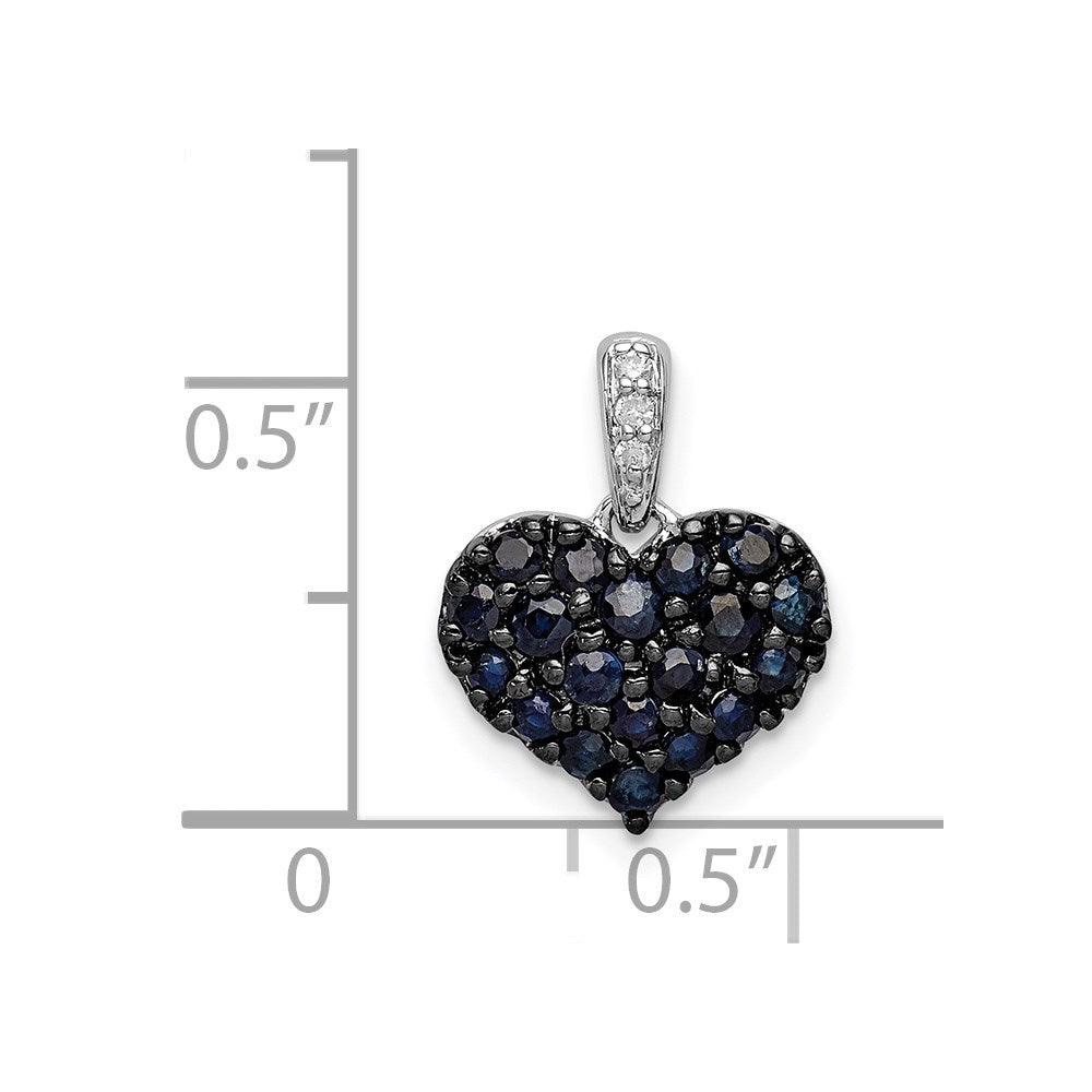 Sterling Silver Rhodium Diamond & Sapphire Heart Pendant