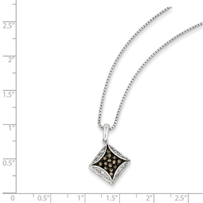 Sterling Silver Champagne Diamond & Diamond Shape Pendant