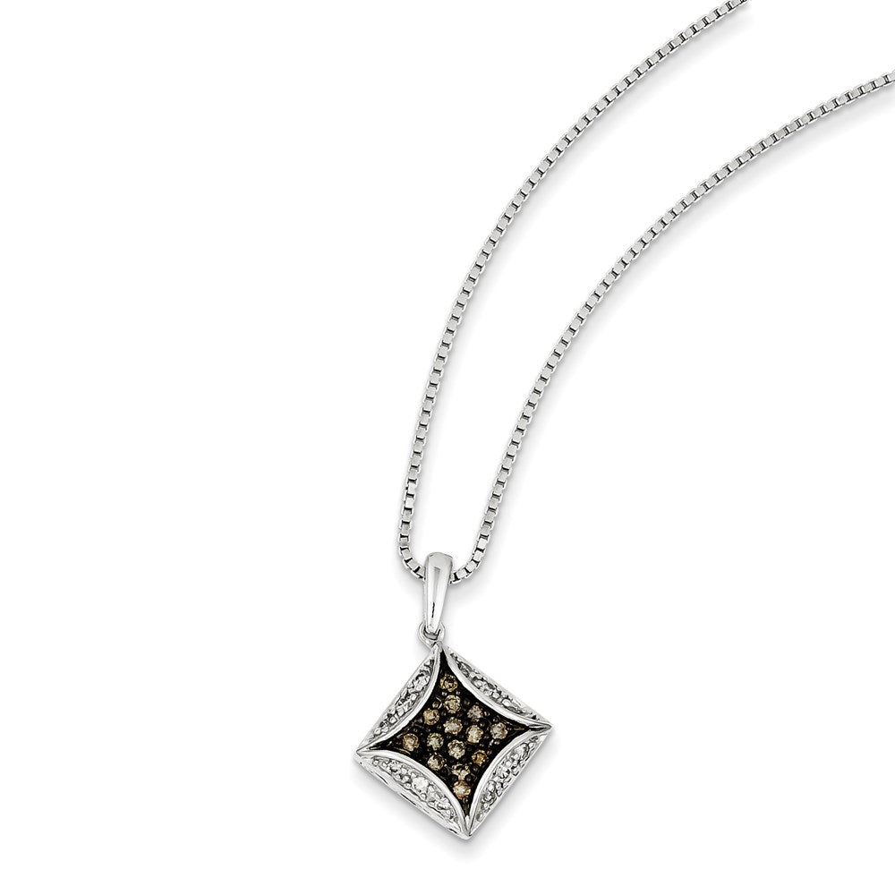 Sterling Silver Champagne Diamond & Diamond Shape Pendant