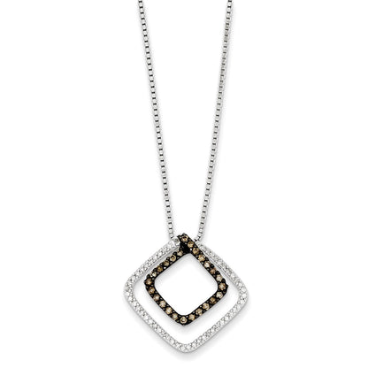 Sterling Silver Champagne Diamond & Diamond Shape Pendant