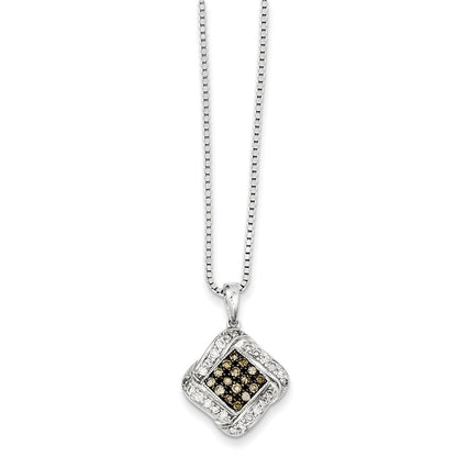 Sterling Silver Champagne Diamond & Diamond Shape Pendant
