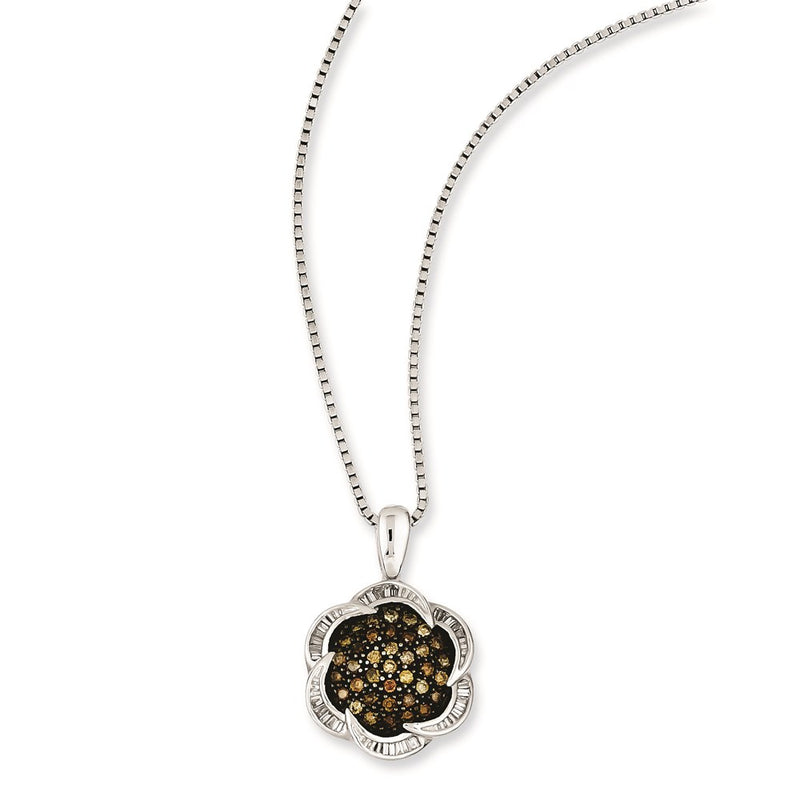 Sterling Silver Champagne Diamond Flower Pendant