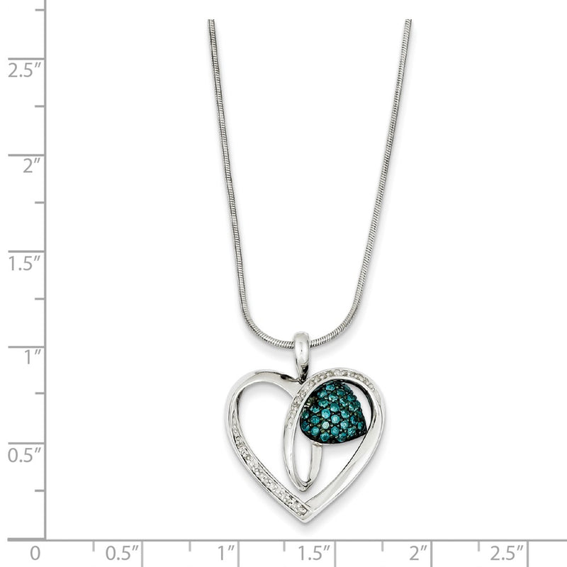 Sterling Silver Blue & White Diamond Heart Pendant Necklace