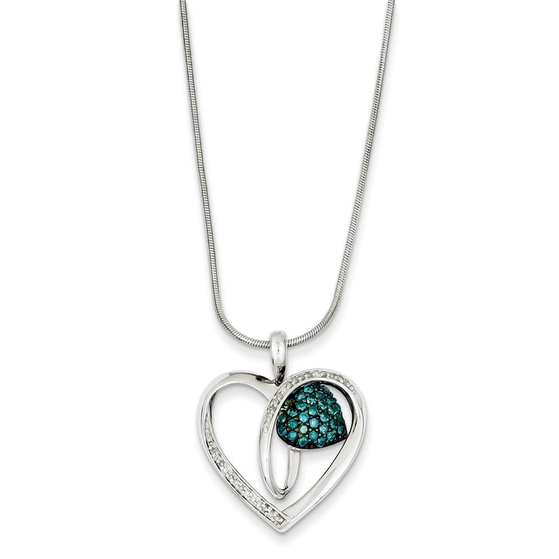 Sterling Silver Blue & White Diamond Heart Pendant Necklace