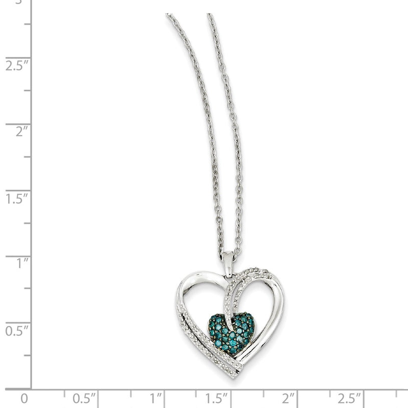Sterling Silver Blue & White Diamond Heart Pendant Necklace