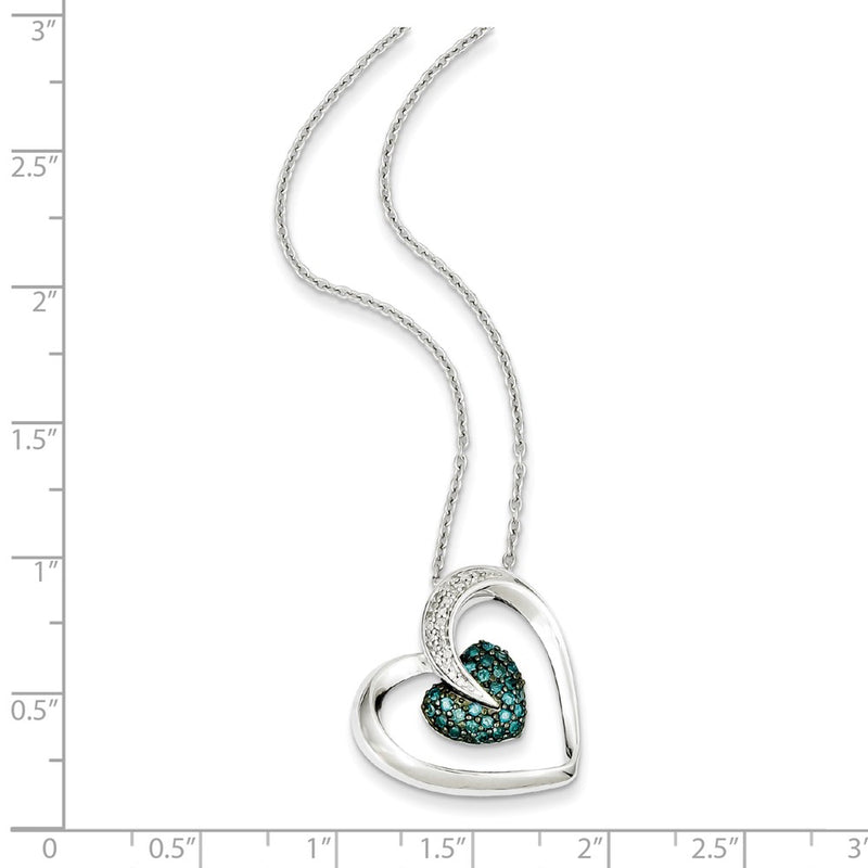 Sterling Silver Blue & White Diamond Heart Pendant Necklace