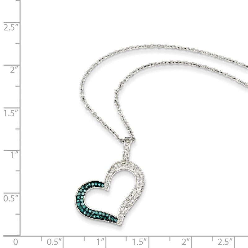Sterling Silver Blue & White Diamond Heart Pendant Necklace