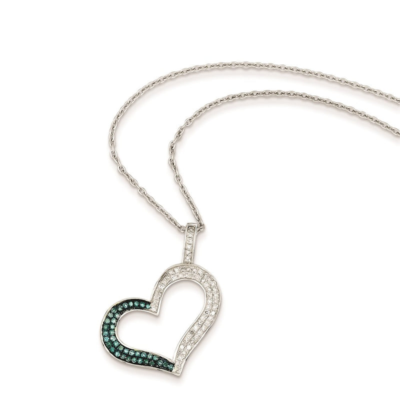 Sterling Silver Blue & White Diamond Heart Pendant Necklace
