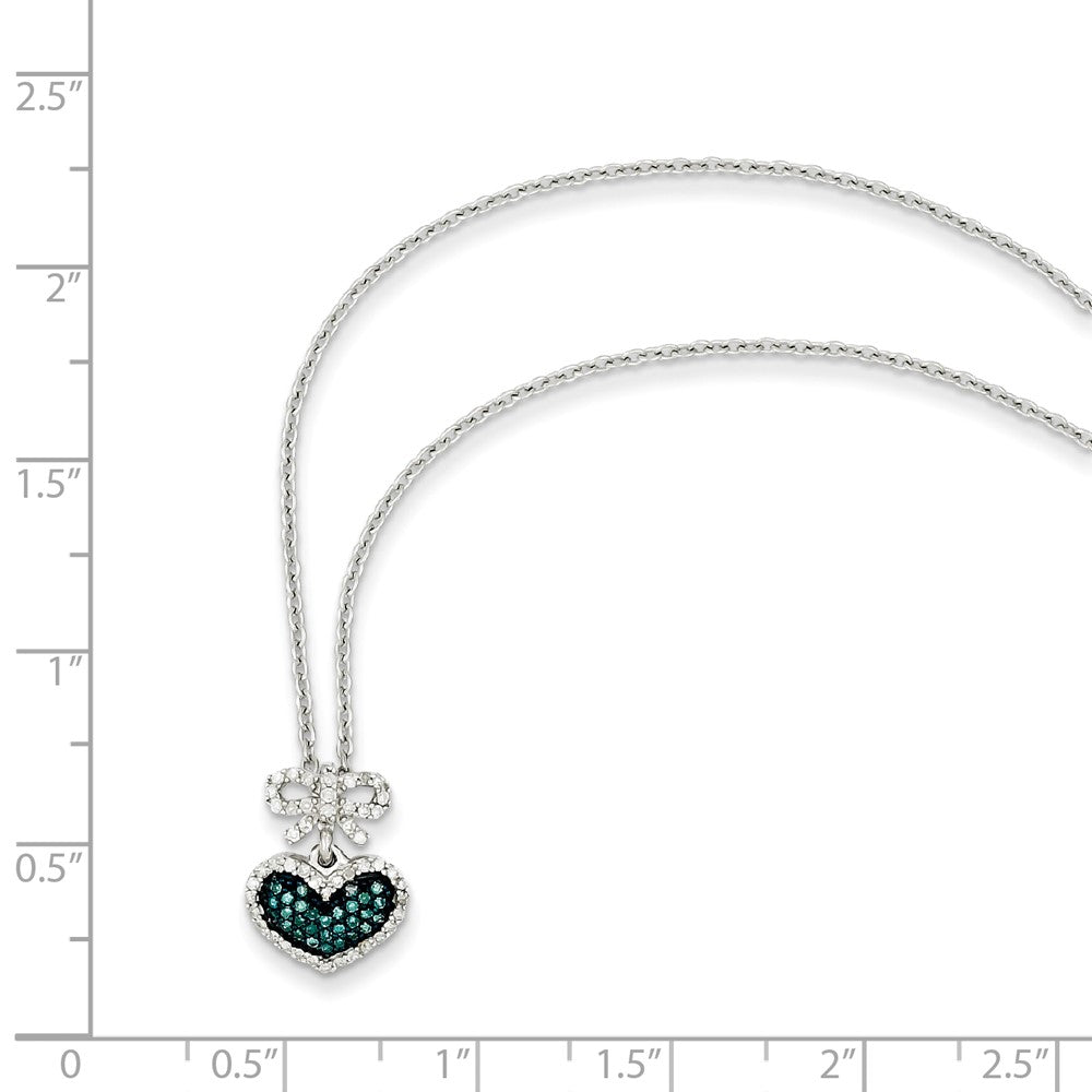 Sterling Silver Blue and White Diamond Heart & Bow Pendant