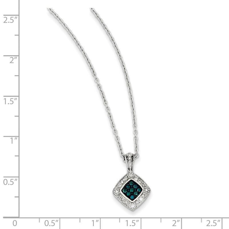 Sterling Silver Small Blue & White Diamond Pendant