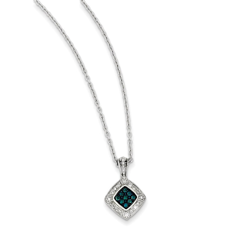 Sterling Silver Small Blue & White Diamond Pendant
