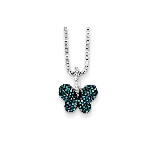 Sterling Silver Blue and White Diamond Butterfly Pendant