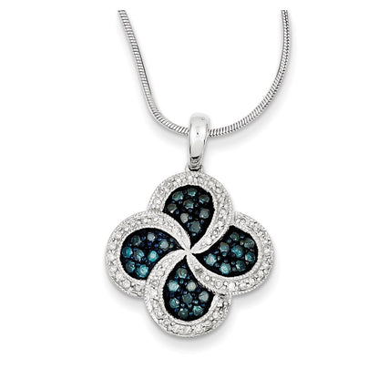 Sterling Silver Blue Diamond Clover Pendant