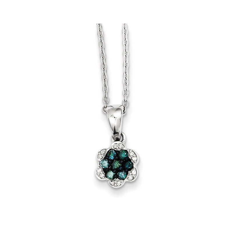 Sterling Silver Blue & White Diamond Pendant Necklace