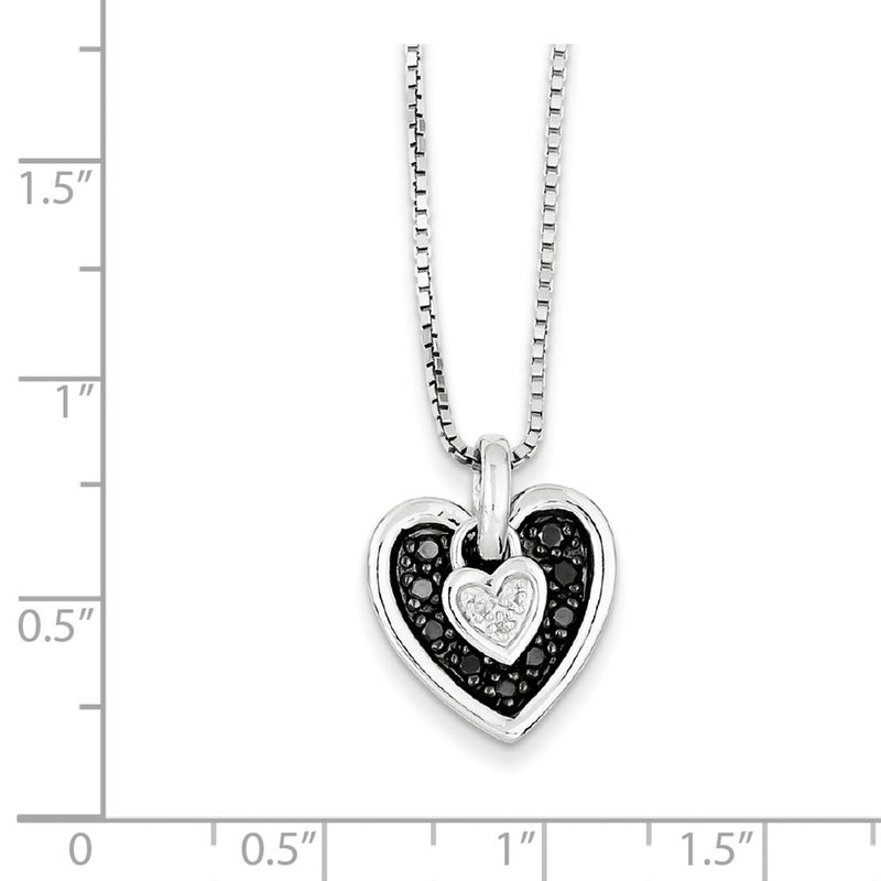Sterling Silver White & Black Diamond Moveable Heart Pendant
