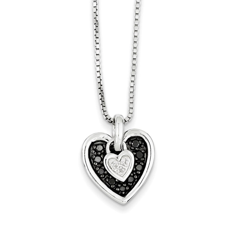 Sterling Silver White & Black Diamond Moveable Heart Pendant