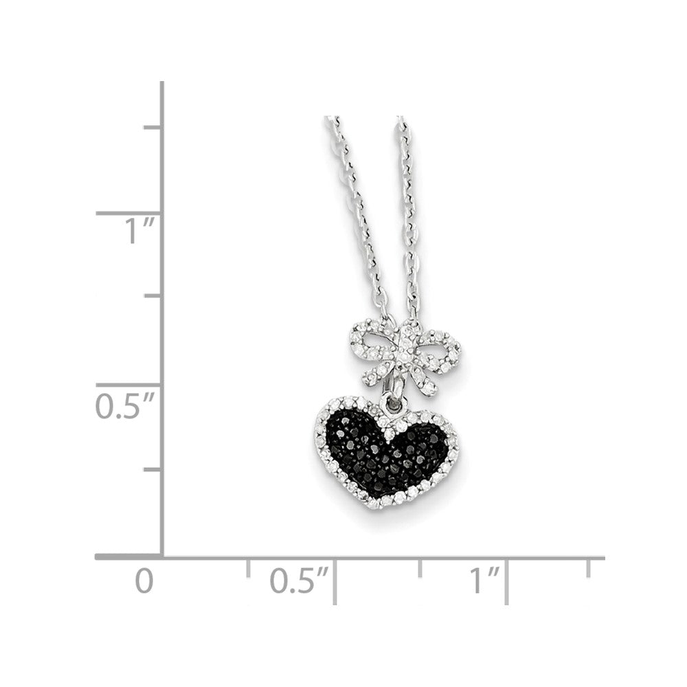 Sterling Silver Black and White Diamond Heart & Bow Pendant